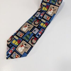Festive Snowman and Gift Pattern Tie 100% Silk Holiday Festive Fun